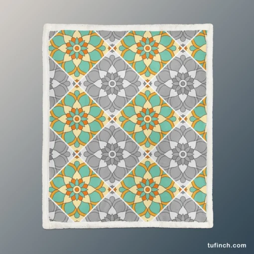 Moroccan Geometric Floral Design Sherpa Fleece Blanket 1