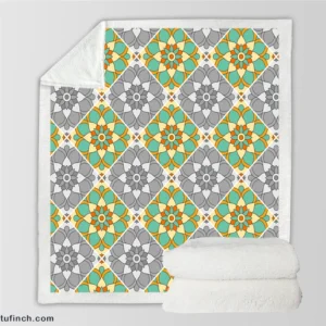 Moroccan Geometric Floral Design Sherpa Fleece Blanket