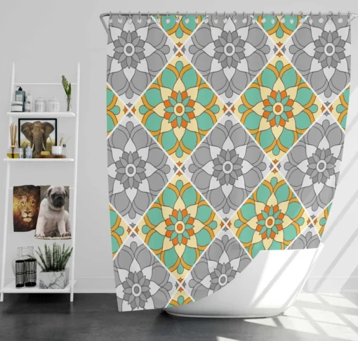 Moroccan Geometric Floral Design Shower Curtain