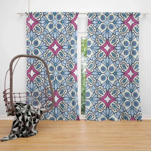 Moroccan Pink Blue Design Curtain