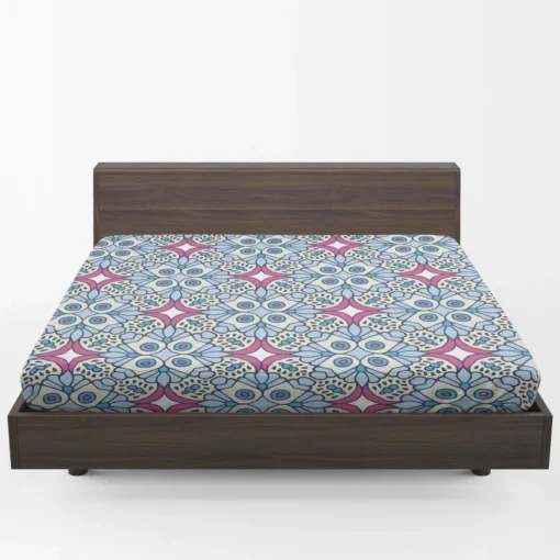 Moroccan Pink Blue Design Fitted Sheet 1