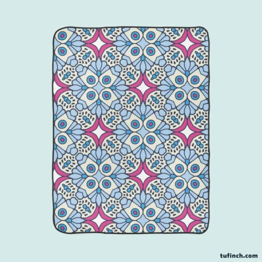 Moroccan Pink Blue Design Fleece Blanket 1