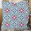 Moroccan Pink Blue Design Quilt Blanket