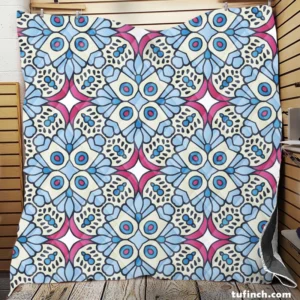 Moroccan Pink Blue Design Quilt Blanket