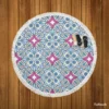 Moroccan Pink Blue Design Round Beach Towel