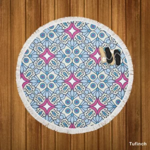 Moroccan Pink Blue Design Round Beach Towel