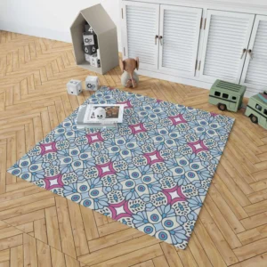 Moroccan Pink Blue Design Rug 1