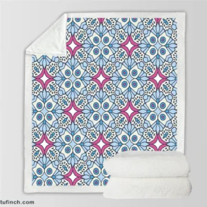 Moroccan Pink Blue Design Sherpa Fleece Blanket