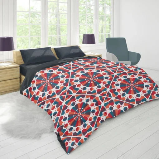 Moroccan Red Blue Design Duvet Cover 1