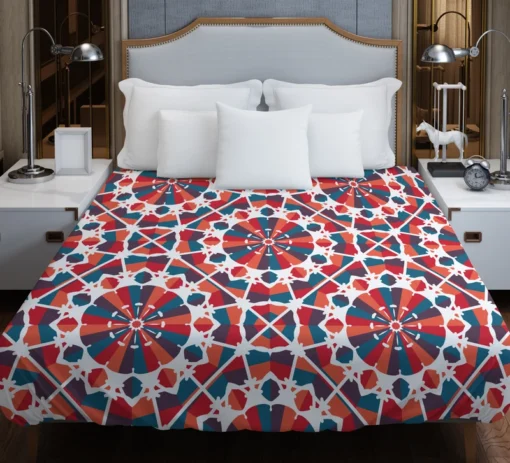 Moroccan Red Blue Design Duvet Cover