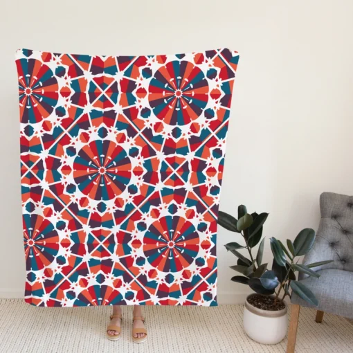 Moroccan Red Blue Design Fleece Blanket