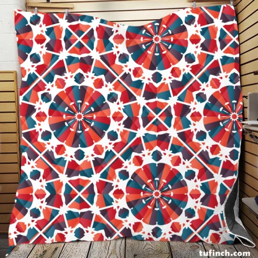 Moroccan Red Blue Design Quilt Blanket