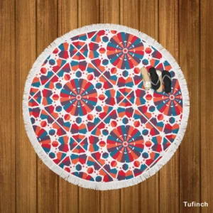 Moroccan Red Blue Design Round Beach Towel