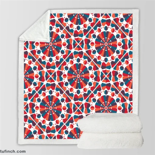 Moroccan Red Blue Design Sherpa Fleece Blanket