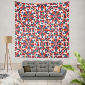 Moroccan Red Blue Design Wall Tapestry