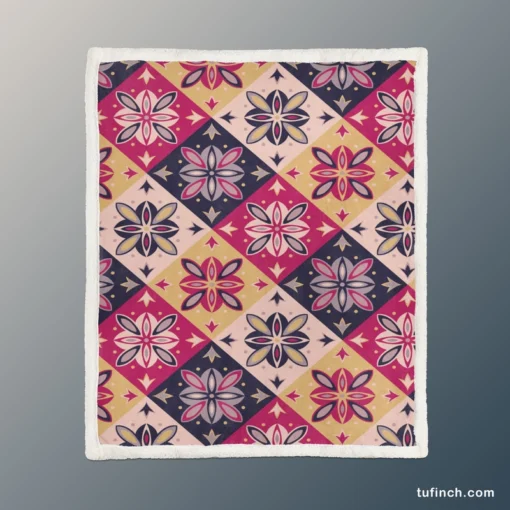 Moroccan Style Floral Pattern Sherpa Fleece Blanket 1