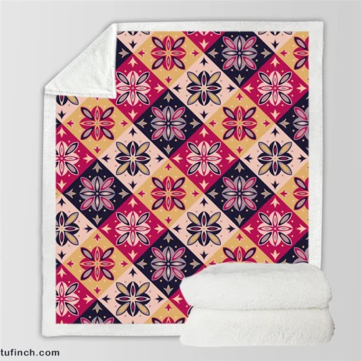 Moroccan Style Floral Pattern Sherpa Fleece Blanket