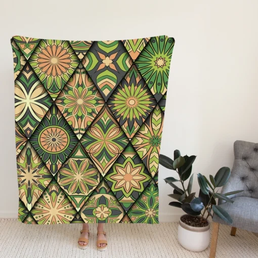 Moroccan Whild Green Pattern Fleece Blanket