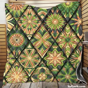 Moroccan Whild Green Pattern Quilt Blanket