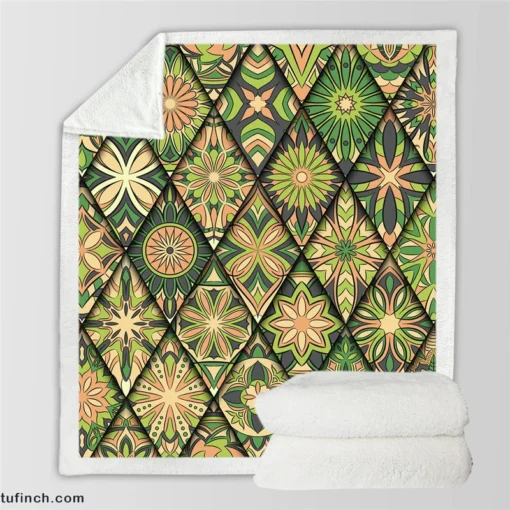 Moroccan Whild Green Pattern Sherpa Fleece Blanket