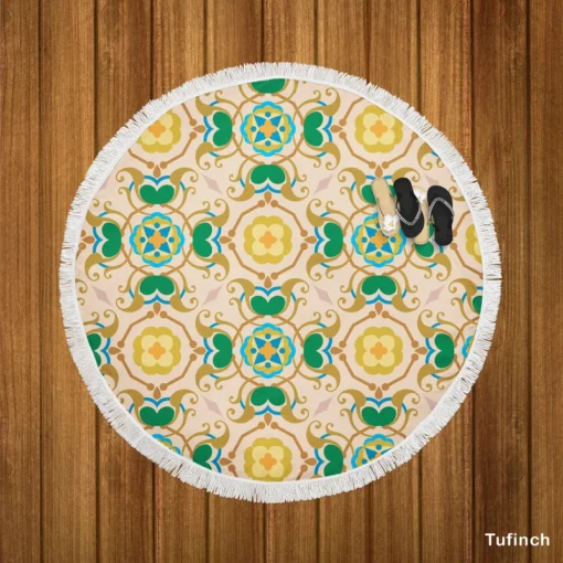 Morocco Yellow Green Nature Pattern Round Beach Towel