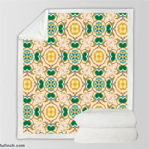 Morocco Yellow Green Nature Pattern Sherpa Fleece Blanket