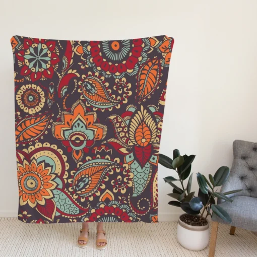 Motley Oriental Paisley Design Fleece Blanket