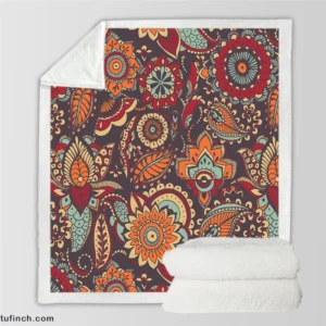 Motley Oriental Paisley Design Sherpa Fleece Blanket