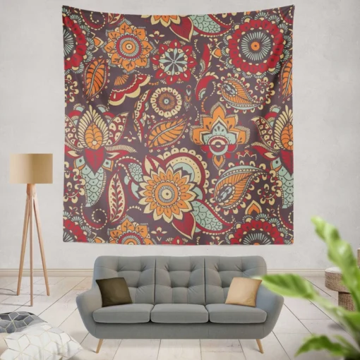 Motley Oriental Paisley Design Wall Tapestry