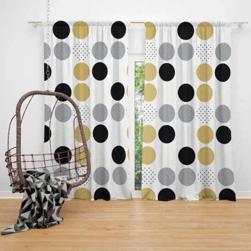 Multi Spots Gold Silver Black Polka Design Curtain