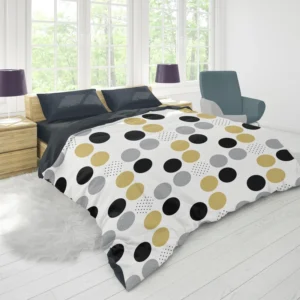 Multi Spots Gold Silver Black Polka Design Duvet Cover 1