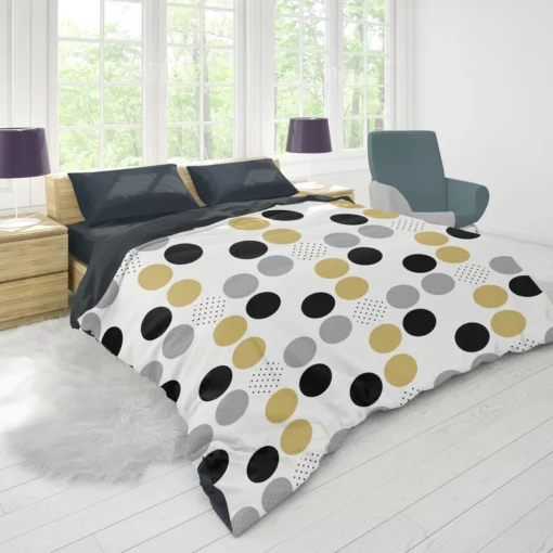 Multi Spots Gold Silver Black Polka Design Duvet Cover 1