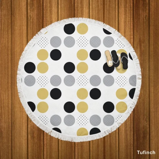 Multi Spots Gold Silver Black Polka Design Round Beach Towel