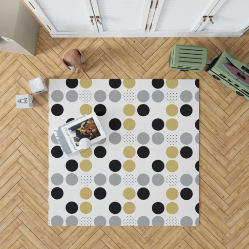 Multi Spots Gold Silver Black Polka Design Rug