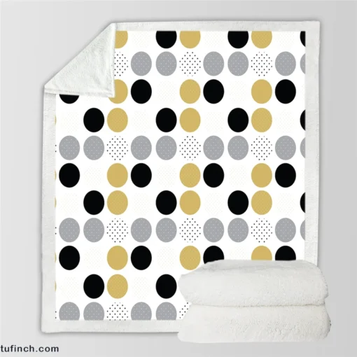 Multi Spots Gold Silver Black Polka Design Sherpa Fleece Blanket