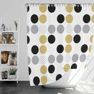 Multi Spots Gold Silver Black Polka Design Shower Curtain