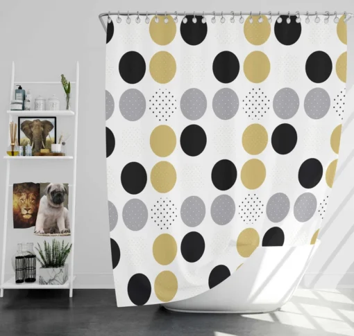 Multi Spots Gold Silver Black Polka Design Shower Curtain