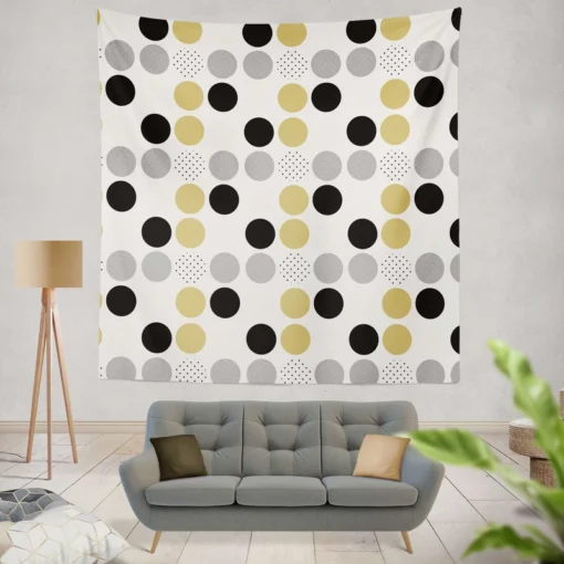 Multi Spots Gold Silver Black Polka Design Wall Tapestry