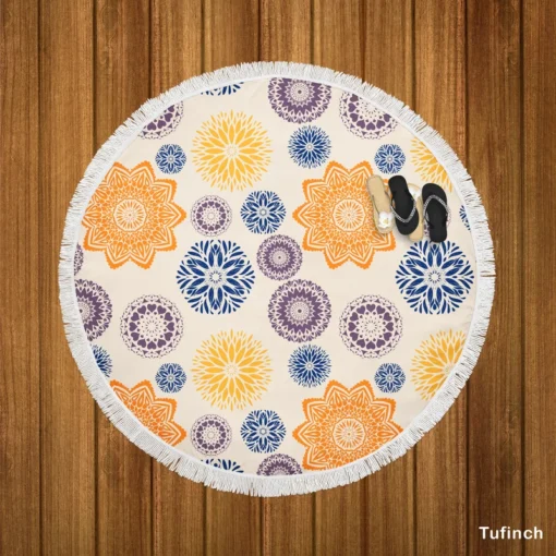 Multicolored Floral Design Round Beach Towel