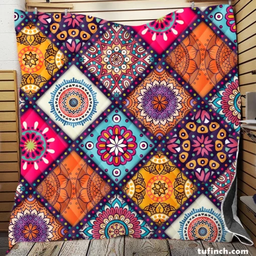 Multicolored Mandala Design Quilt Blanket