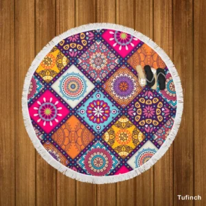 Multicolored Mandala Design Round Beach Towel