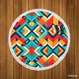 Multicolored Tribal Geometrics Round Beach Towel