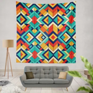 Multicolored Tribal Geometrics Wall Tapestry