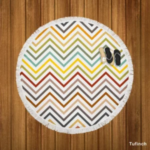 Multicolored Zigzag Lines Design Round Beach Towel