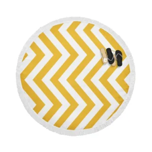 Mustard Yellow Seamless Zigzag Pattern Round Beach Towel