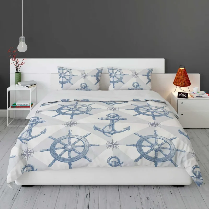 Nautical Anchors Wheel Compass Nautical Pattern Bedding Set 1