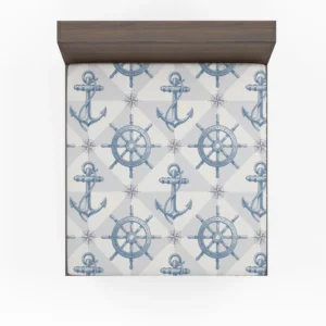 Nautical Anchors Wheel Compass Nautical Pattern Fitted Sheet