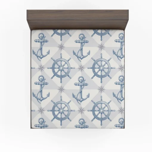 Nautical Anchors Wheel Compass Nautical Pattern Fitted Sheet