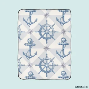 Nautical Anchors Wheel Compass Nautical Pattern Fleece Blanket 1