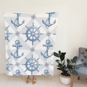 Nautical Anchors Wheel Compass Nautical Pattern Fleece Blanket